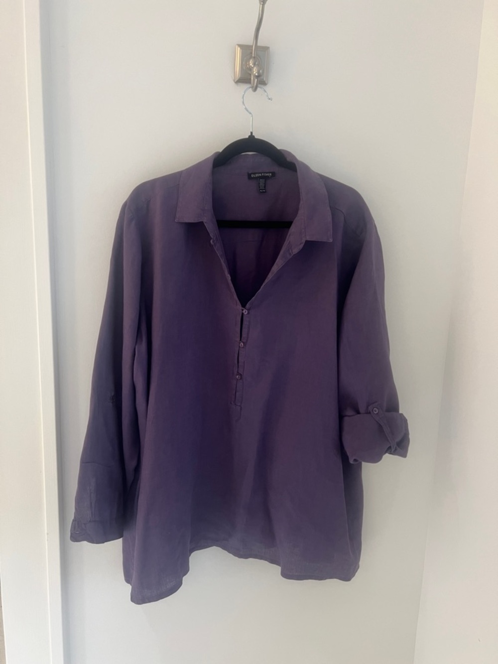 Eileen Fisher Irish Linen oversized purple shirt XL Great Condition